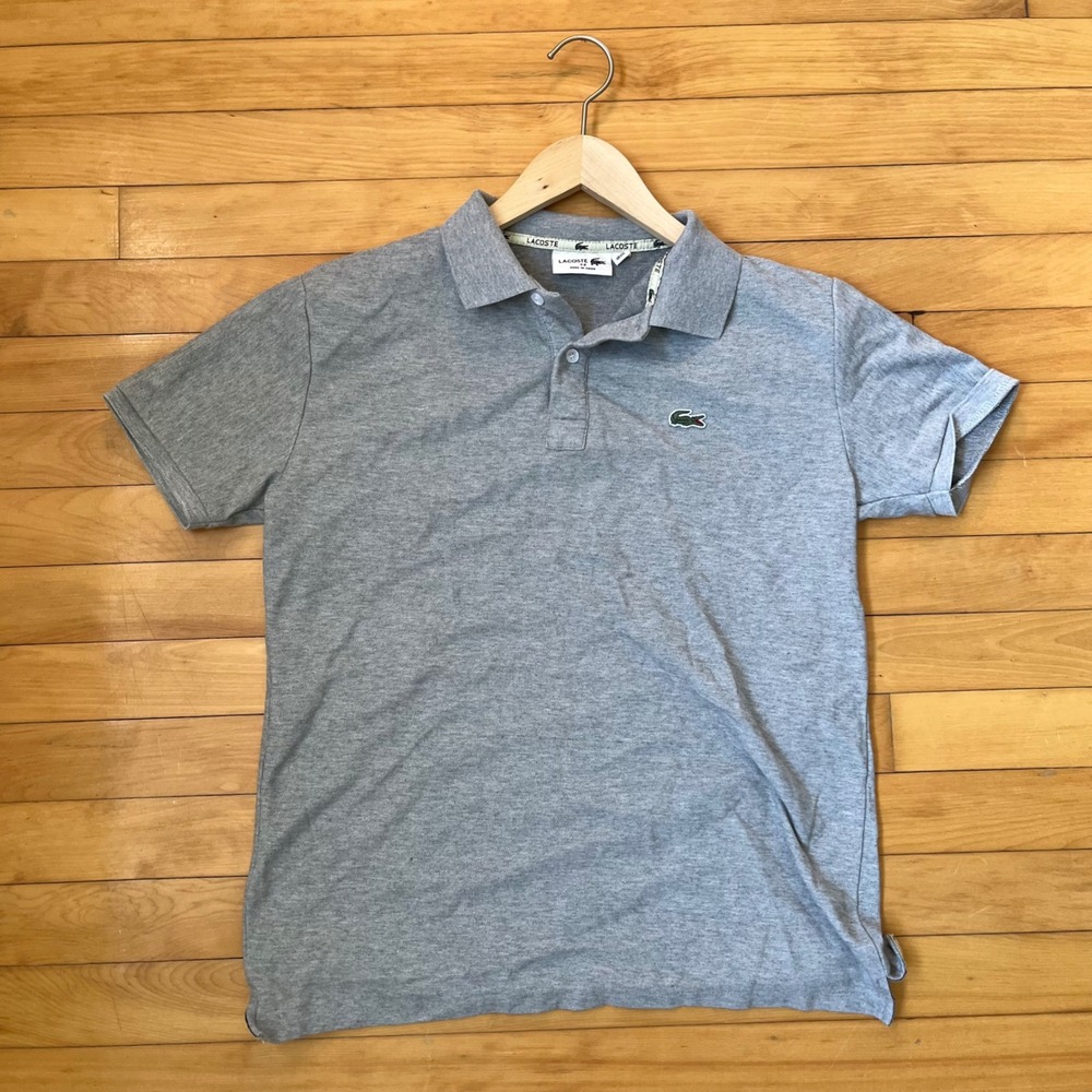 Lacoste Mens Short Sleeve Polo Shirt Heather Gray Crocodile Logo US XXL